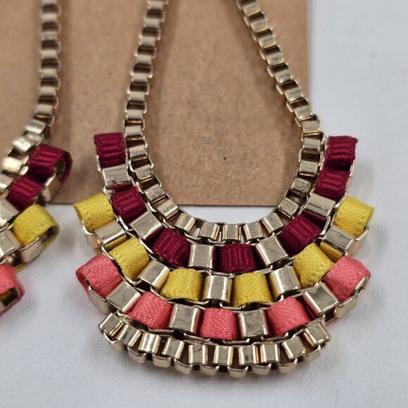 2 Set of Earrings Feather Shape Enameled Rhinestone & Avon Boho Weave Multicolor - Picture 3 of 12